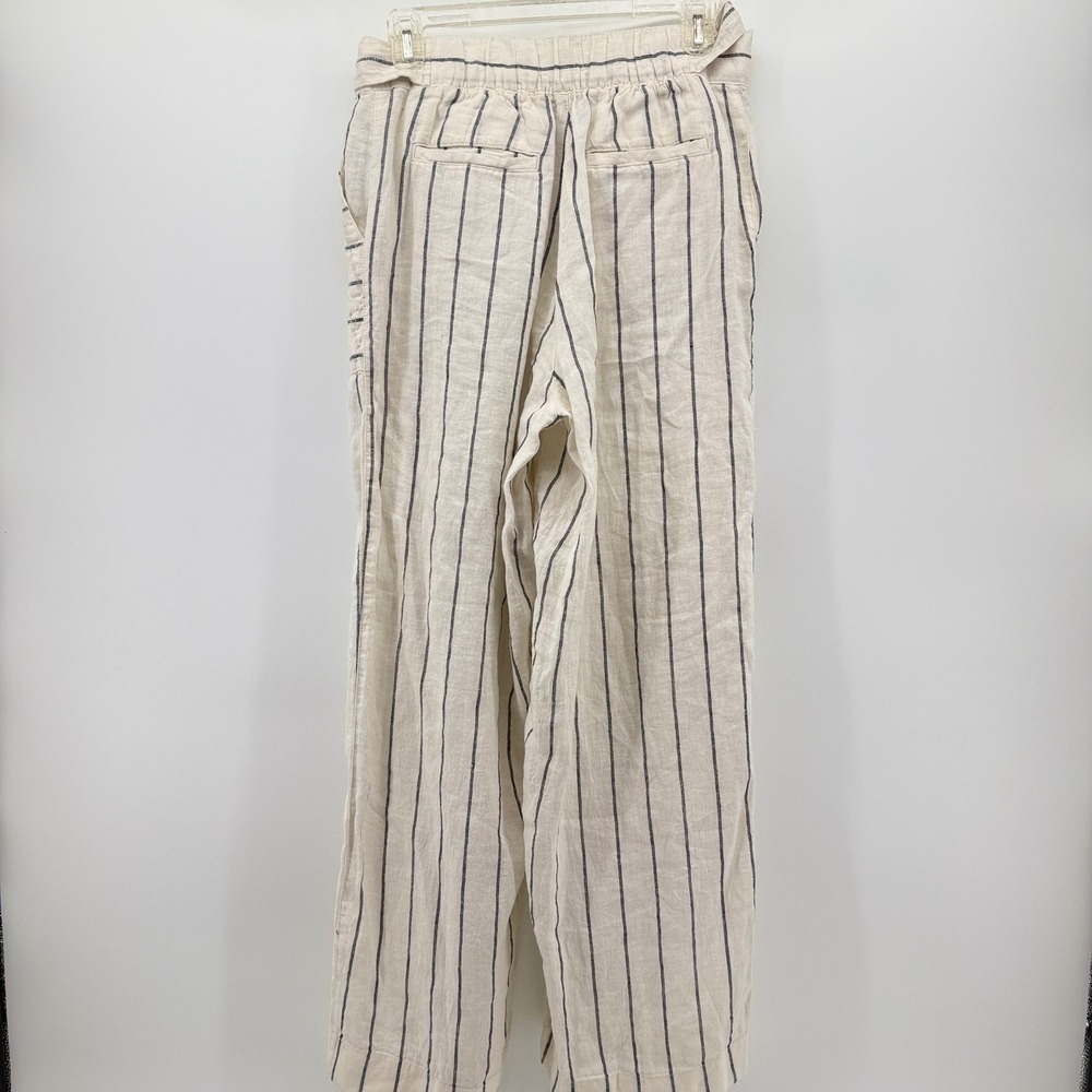 Halston Womens Beige Striped 100% Linen Wide Leg Belted Pants Size 10